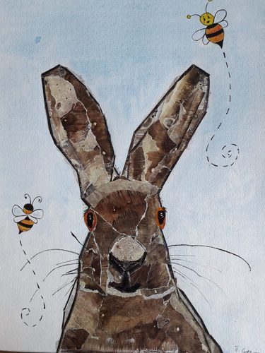 Janet G, March Hare, mixed media collage.